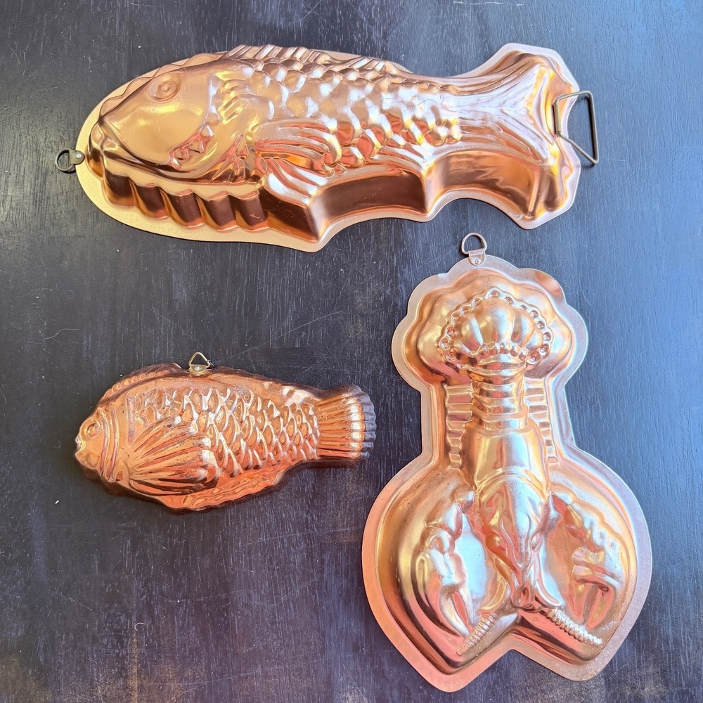 Vtg Copper Kitchen Mold Set Wall Hanging Decor Retro Bakeware Farmhouse Charm